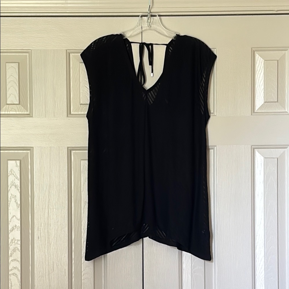 WHBM Black Sheer Stripe Sleeveless Top